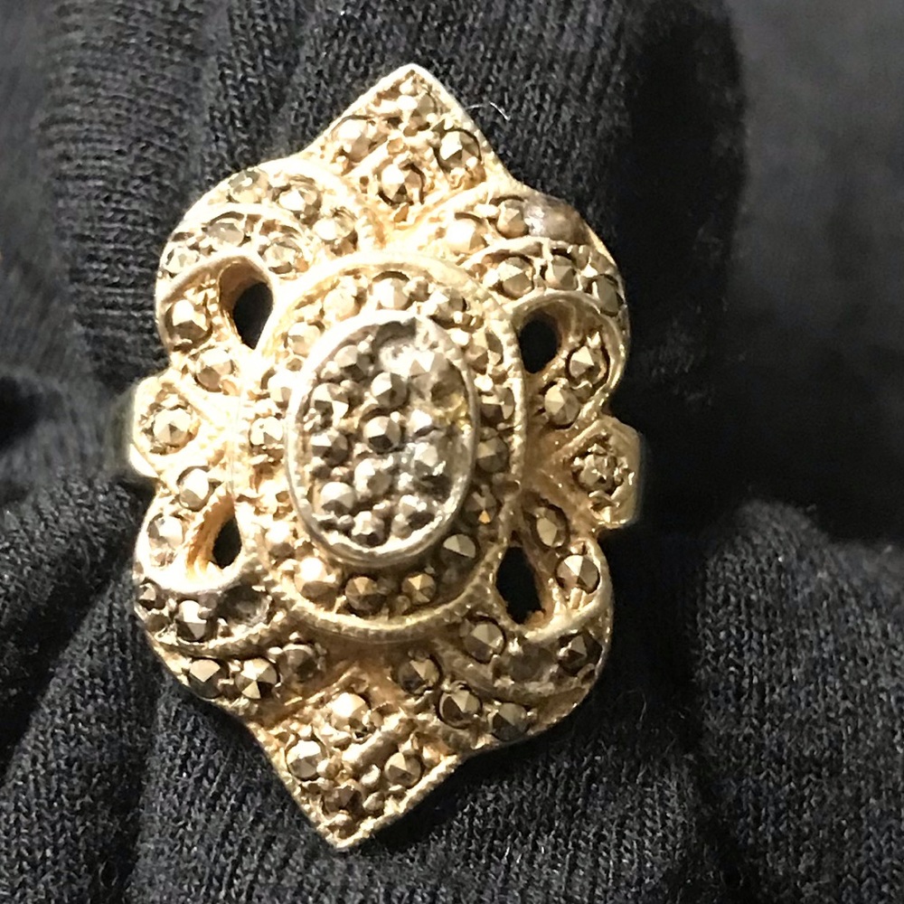 Sterling silver Marcasite Ring w/ gold overtones